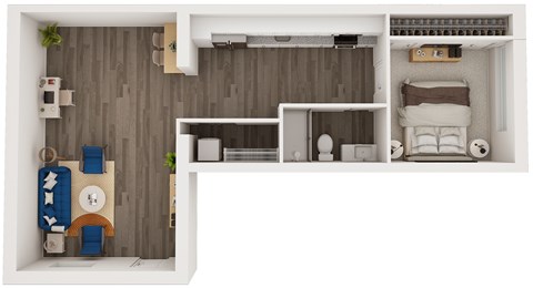 Floor plan for 1 bed, 1 bath, 849 sqft